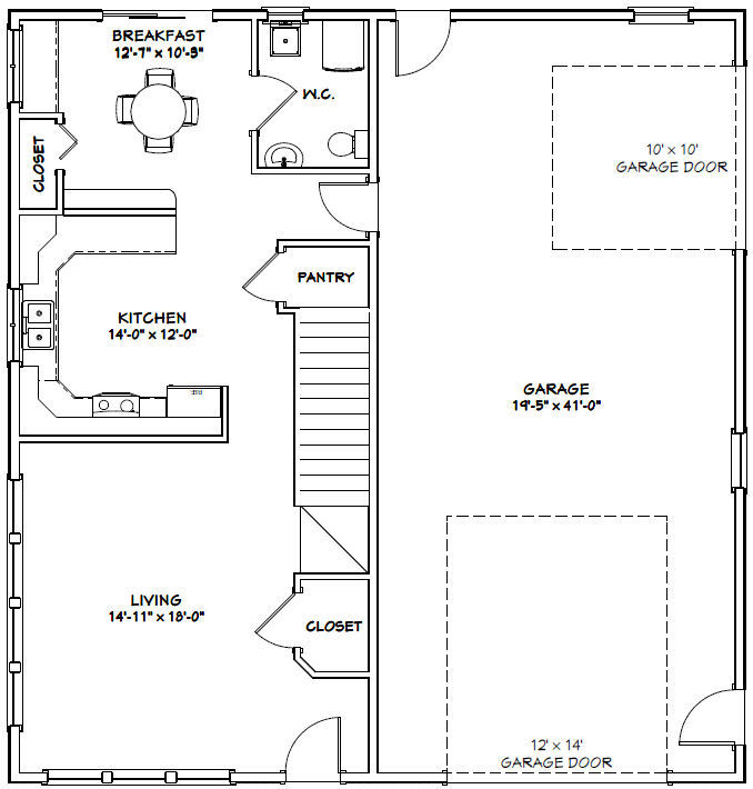 40×42 House — 3 BR 2.5 Ba 1-RV Garage – PDF Floor Plan – 1,619 sqft – Model 2E
