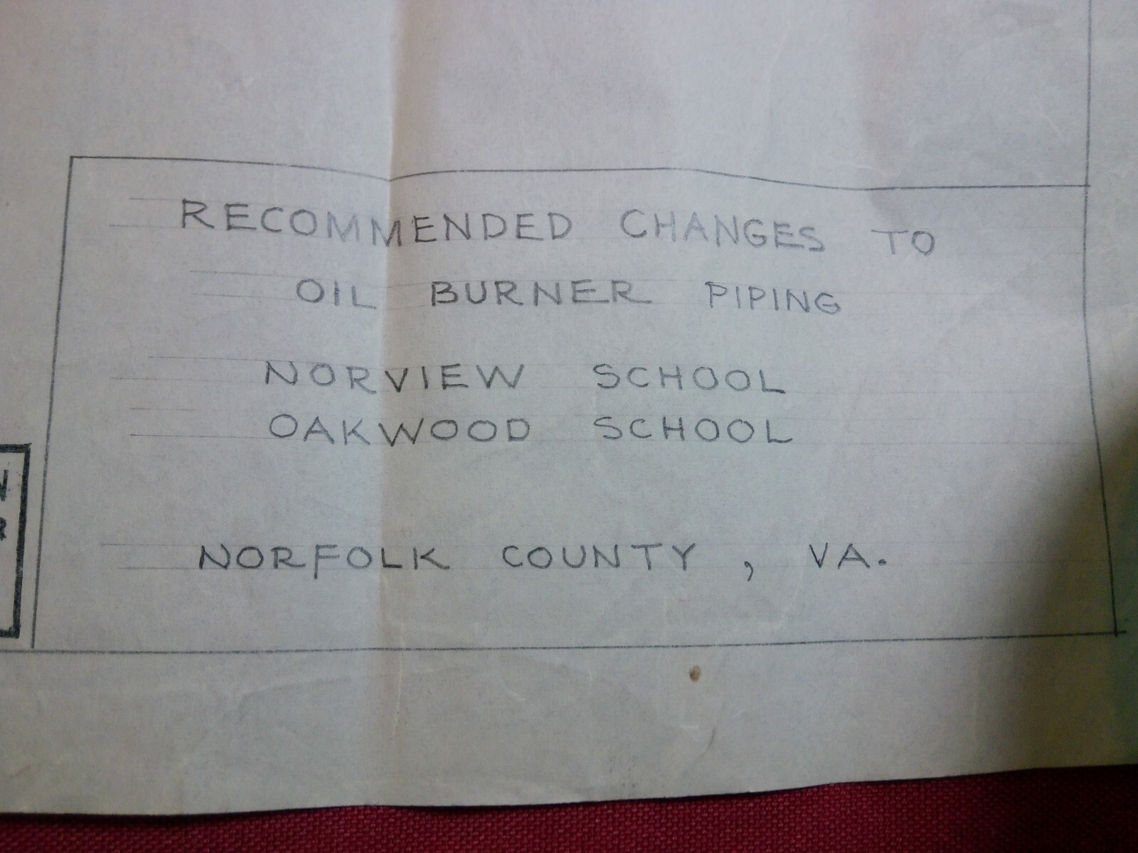 1-page ORIGNAL Architect Drawing – 1950s Norview School Norfolk County, Virginia