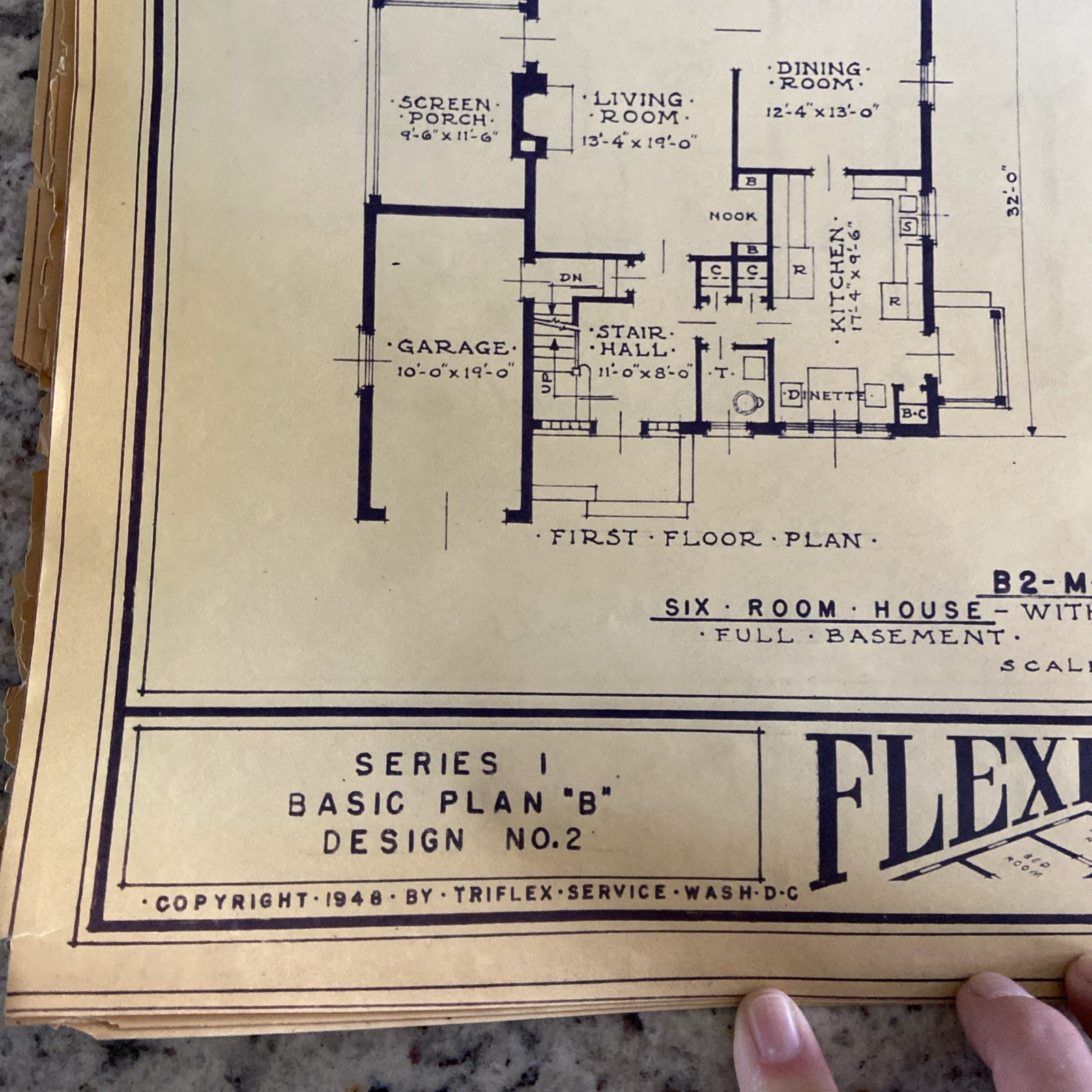 Vintage 1948 4 Square Home Plan Drawing Blueprint Triflex Service Washington DC