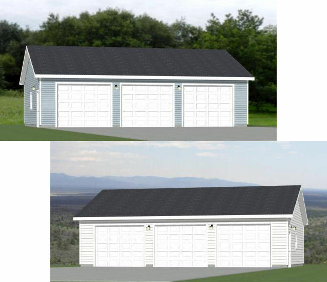 40×30 3-Car Garages — 1,200 sq ft — PDF Floor Plan — Model 2 and 2H