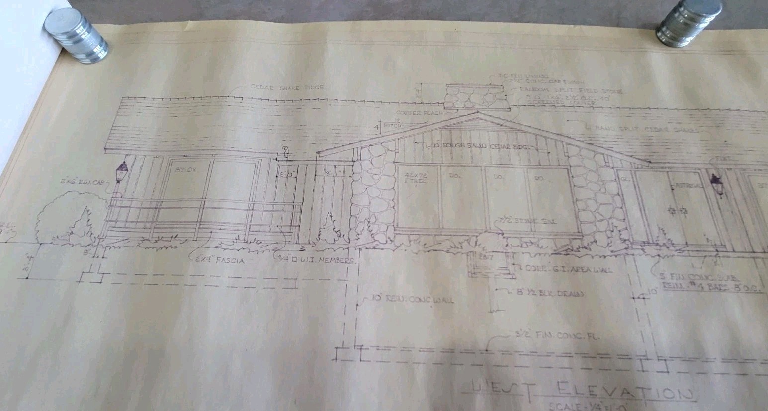 Vintage 1973 Architectural Private Residence Blueprints Bound Set 5 Sheets