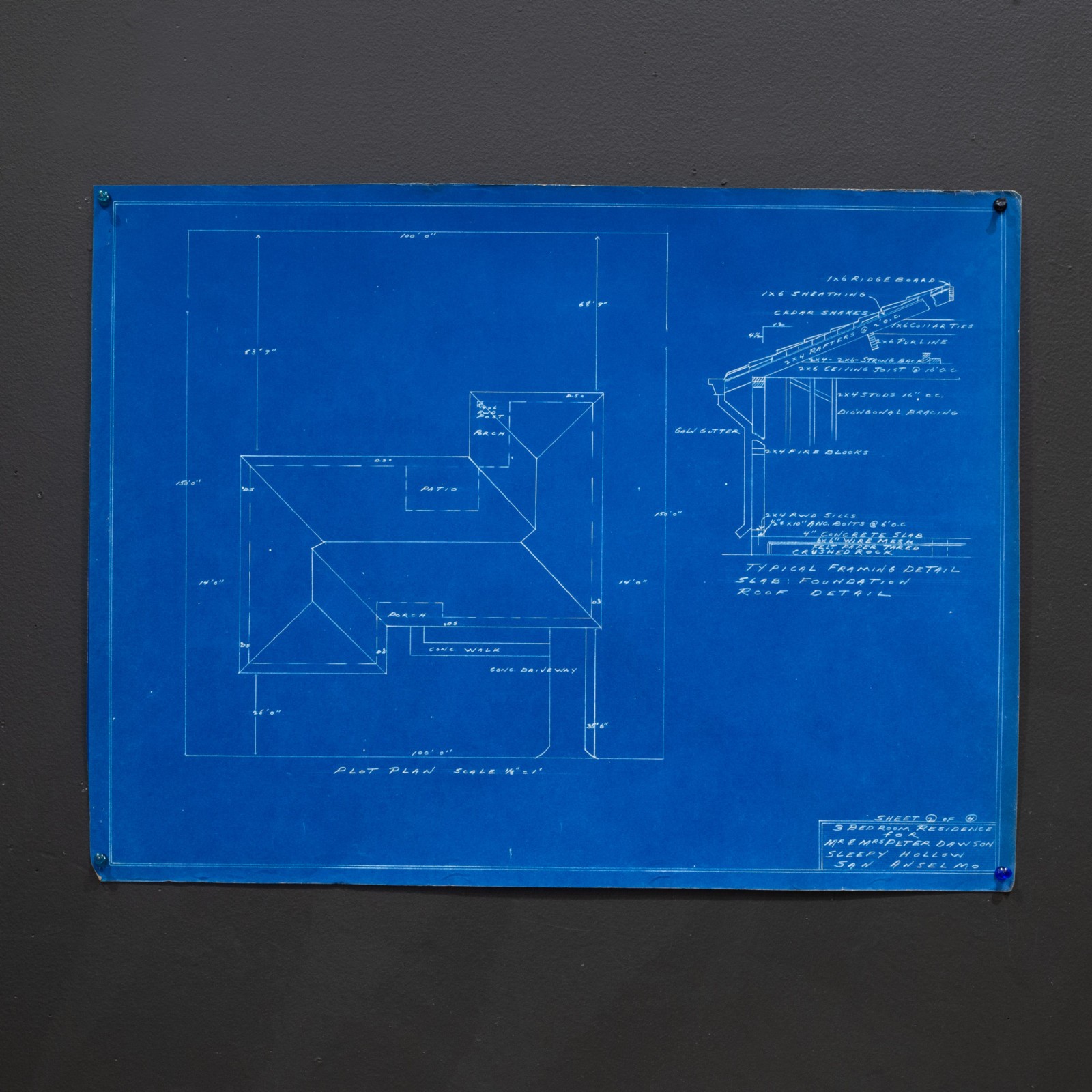 Set of 4 Sleepy Hollow, San Enselmo Ca House Blue Prints c.1952