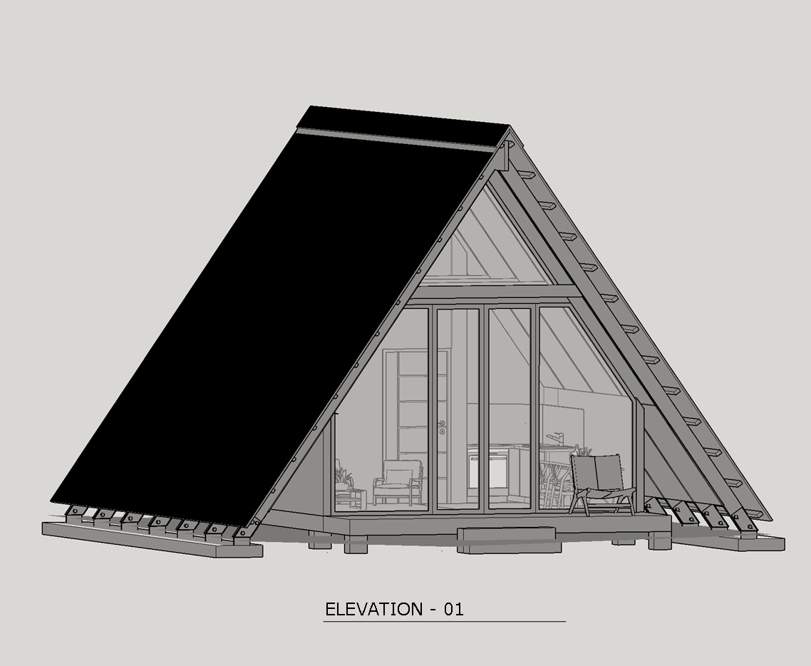 27’-6’’ x 14’-0’’ MODERN A–FRAME CABIN HOUSE PLAN PDF & 3D IMAGES