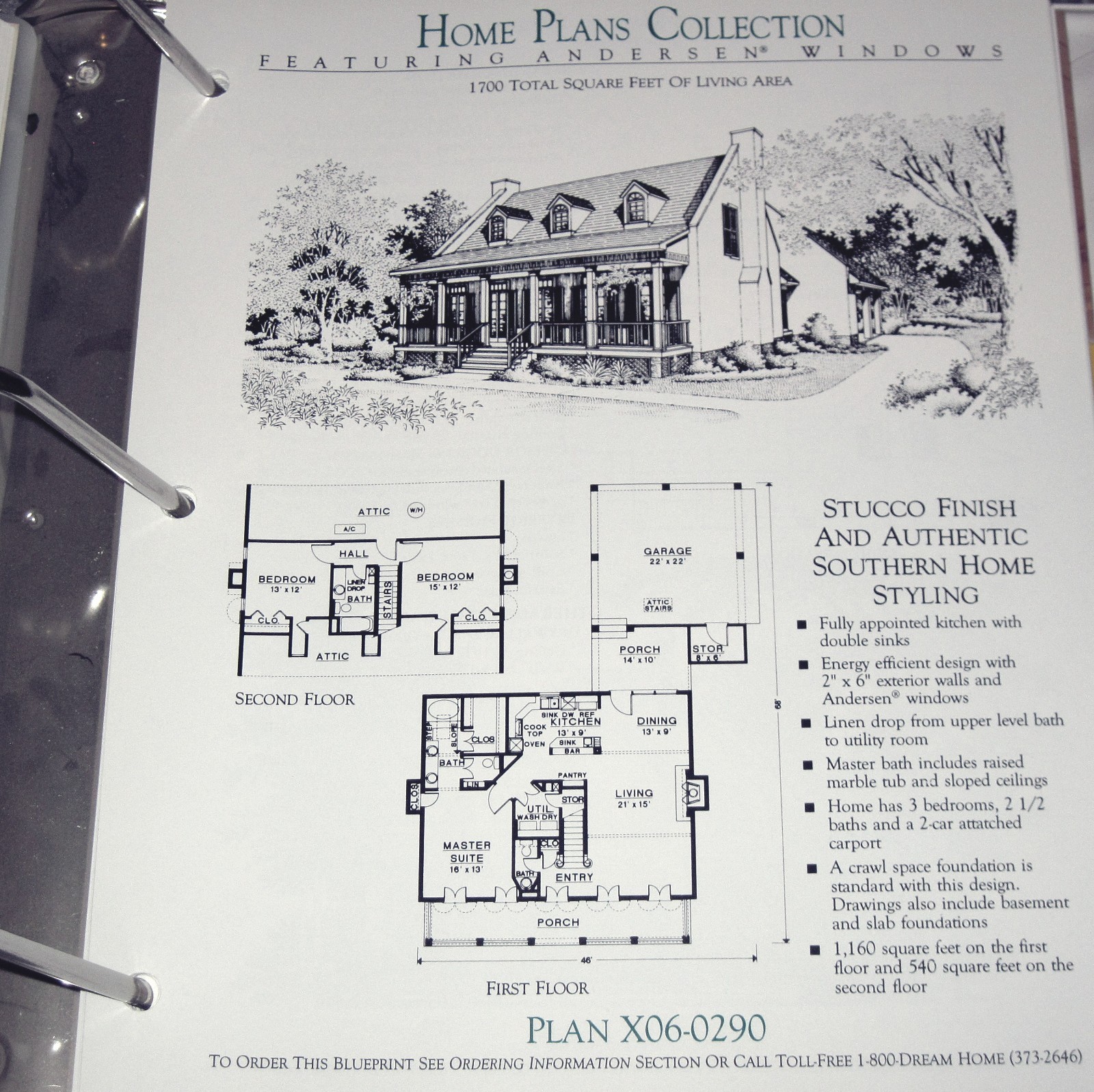 1995 Binder Book of Home Plans Featuring Andersen Windows Contractor’s Edition