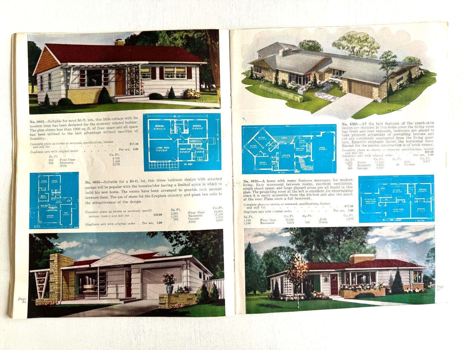 1950’s Mid Century Style Homes in Brick w/ Floor Plans- 32 in Color