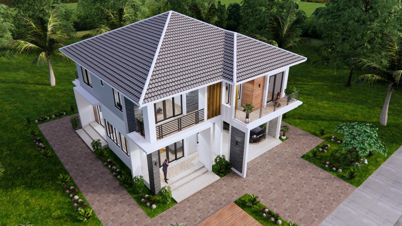 36×40 Feet Modern House Plan 11×12 Meter 4 Beds 4 Baths Hip Roof (A4 Hard Copy)