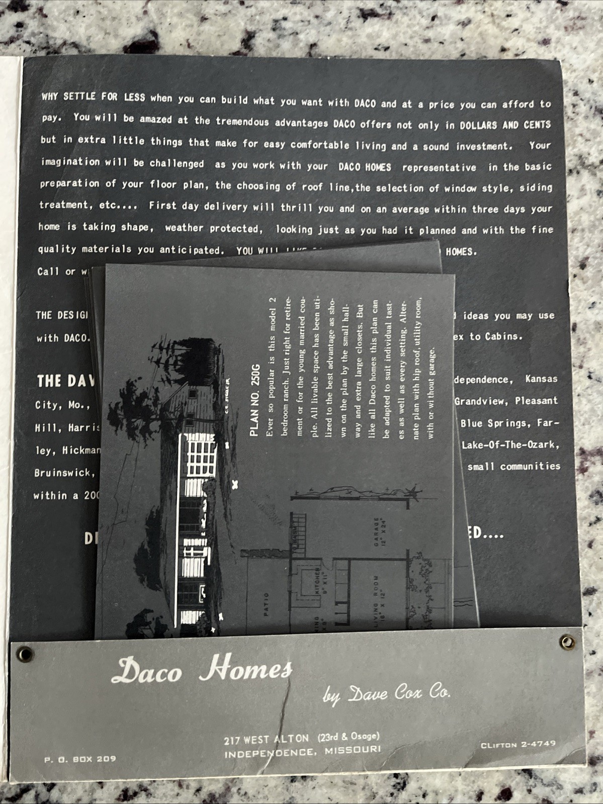 Vintage 1959 8- MCM Home Plan Sheets DACO Homes Independence MO Catalog Card