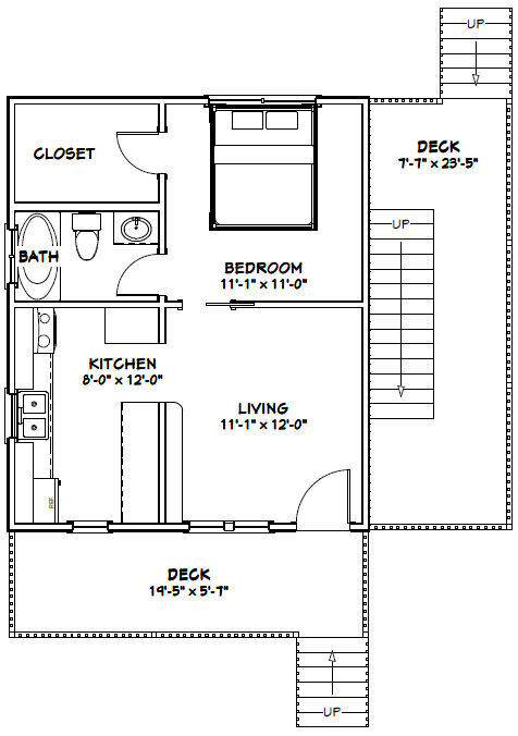 20×24 Duplex — PDF Floor Plan — 960 sq ft — Model 1