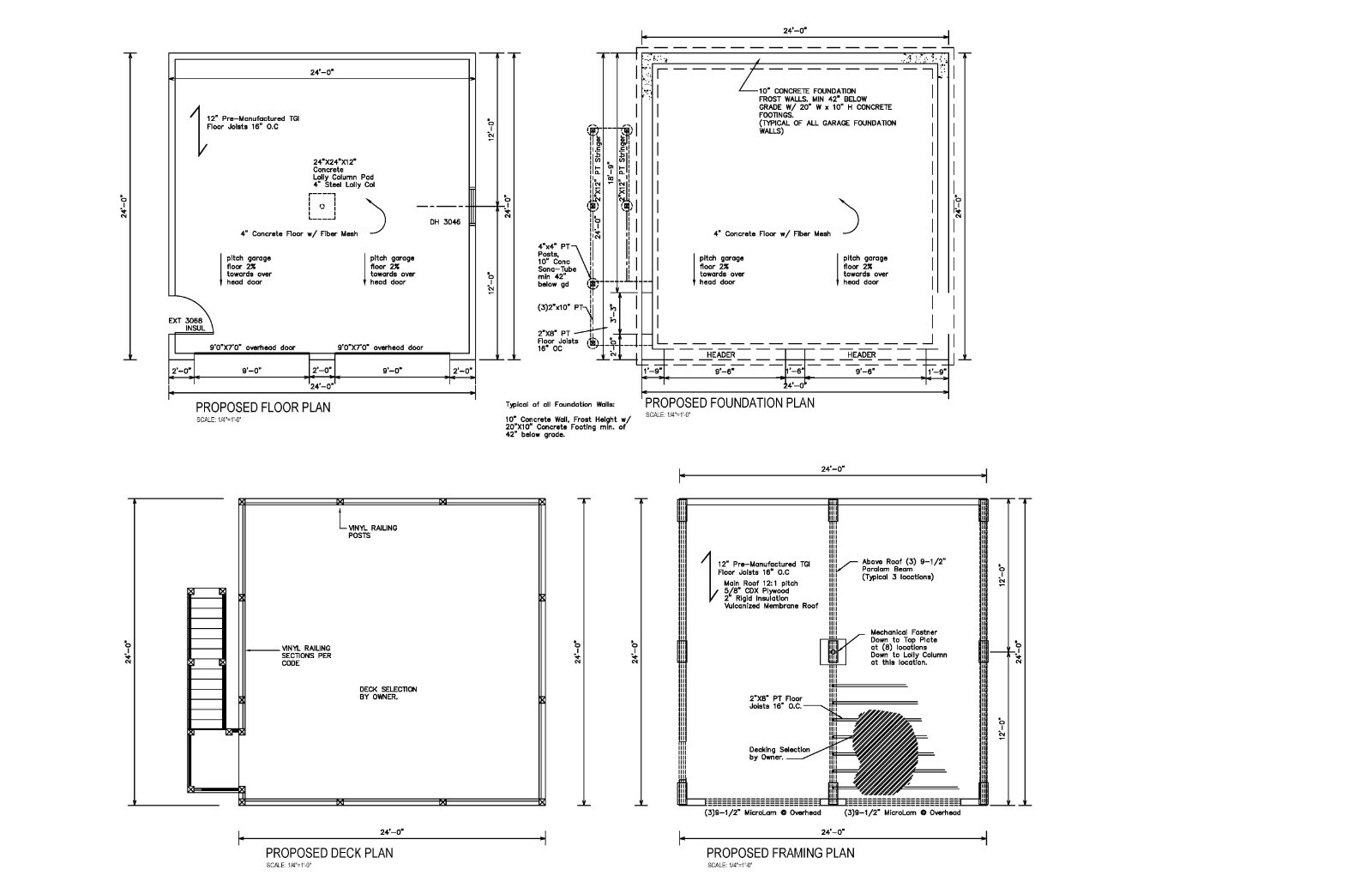 24’X24′ TWO CAR GARAGE FLAT ROOF WITH DECK 18-2424DECK