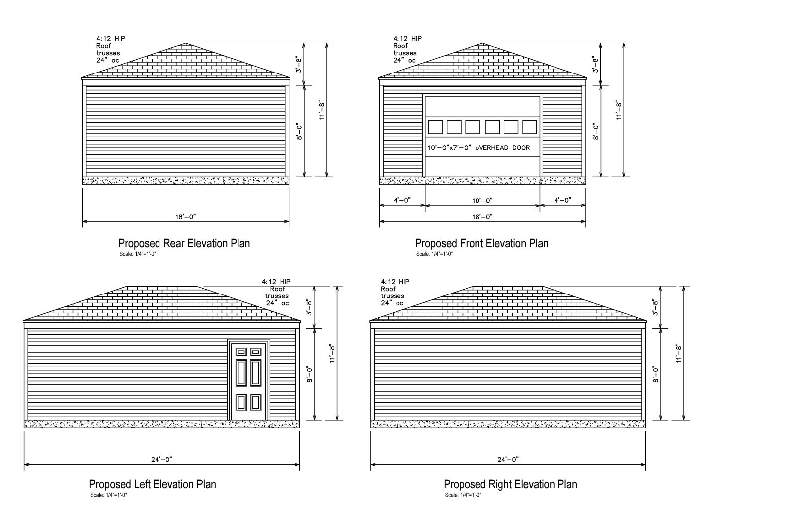 18’X24′- 24’X18′ ONE CAR GARAGE PLANS HIP ROOF GARAGE PLAN 18-1824-HIP-1