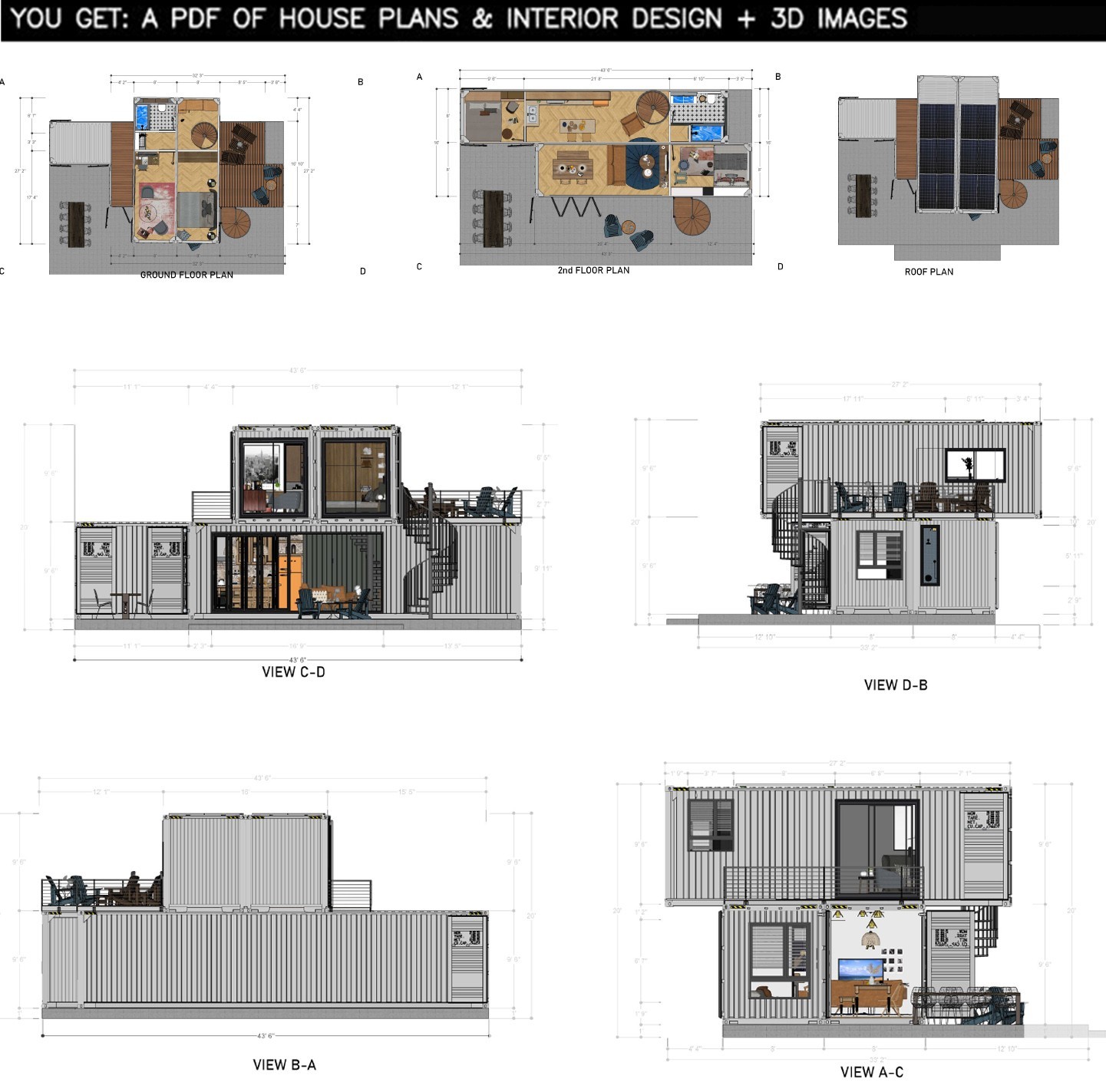 Container house plans -3 bedrooms – 2 bathrooms – Digital PDF File