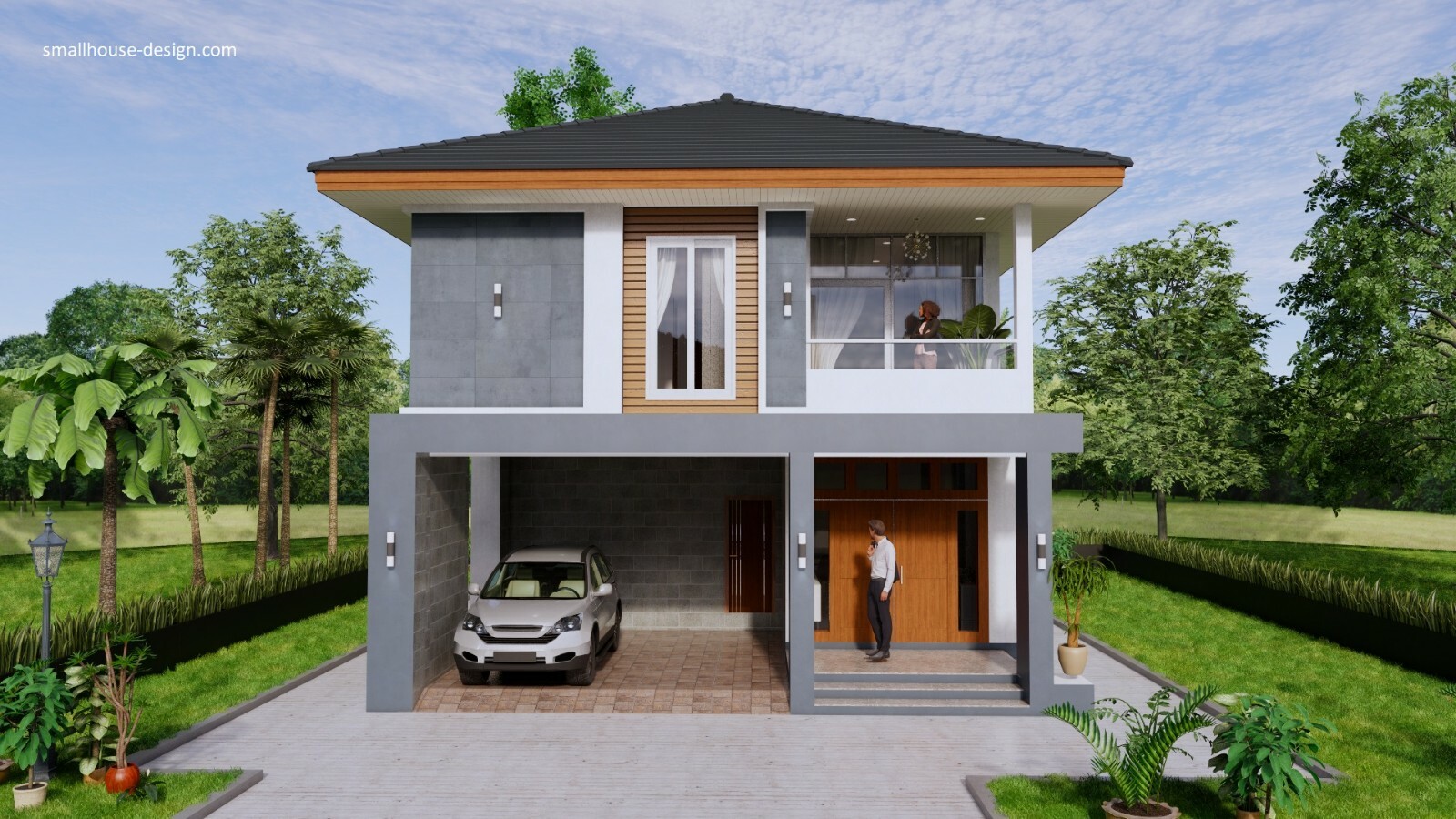 Small House Design 8×10 Meter 27×40 Feet 4 Beds 3 Baths Hip Roof (A4 Hard Copy)