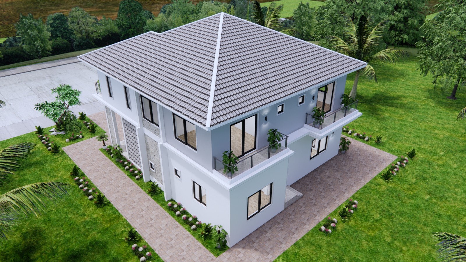 36×40 Feet Modern House Plan 11×12 Meter 4 Beds 4 Baths Hip Roof (A4 Hard Copy)
