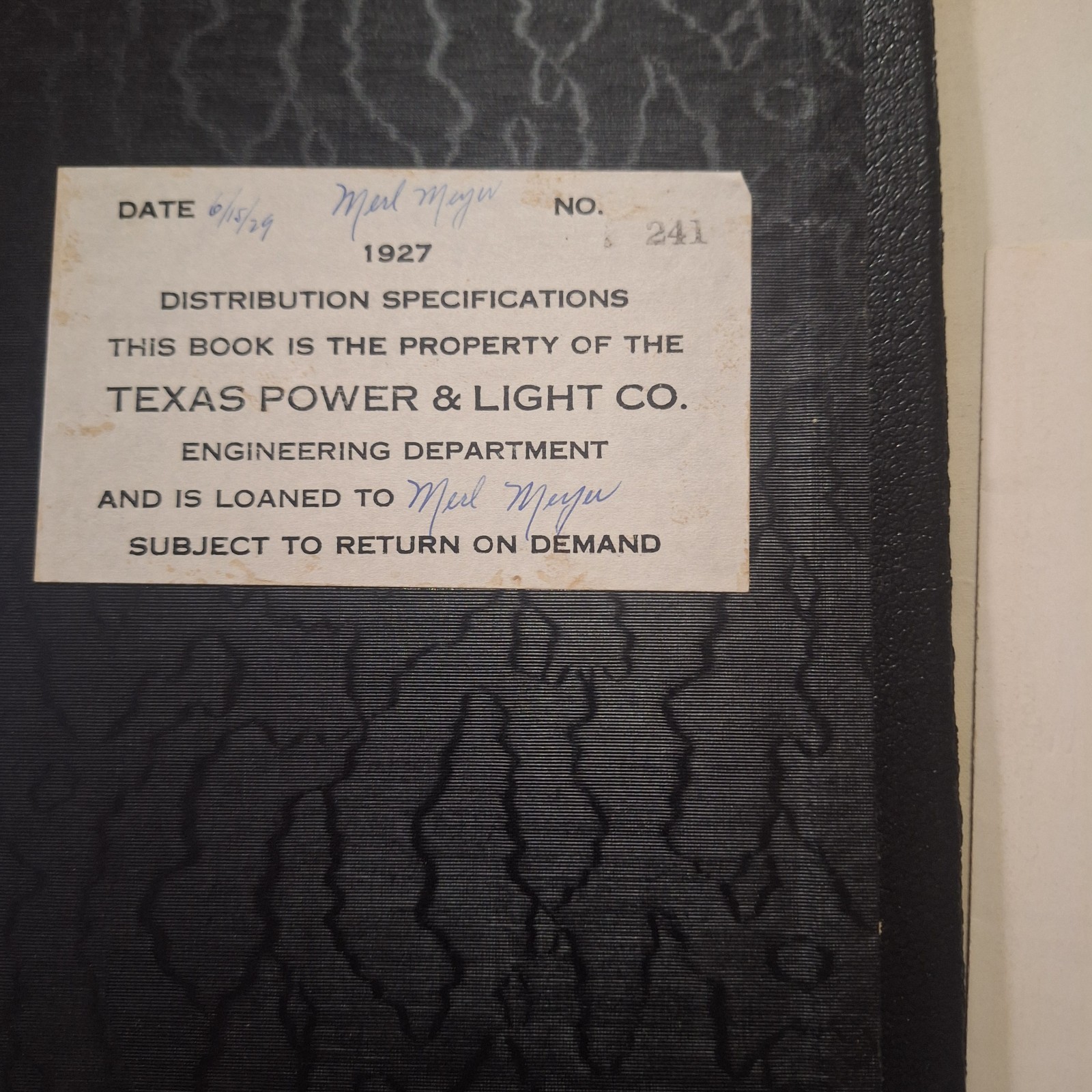 Texas Power & Light Co. Vintage 1927 Wood Pole Distribution Specs 13,000V