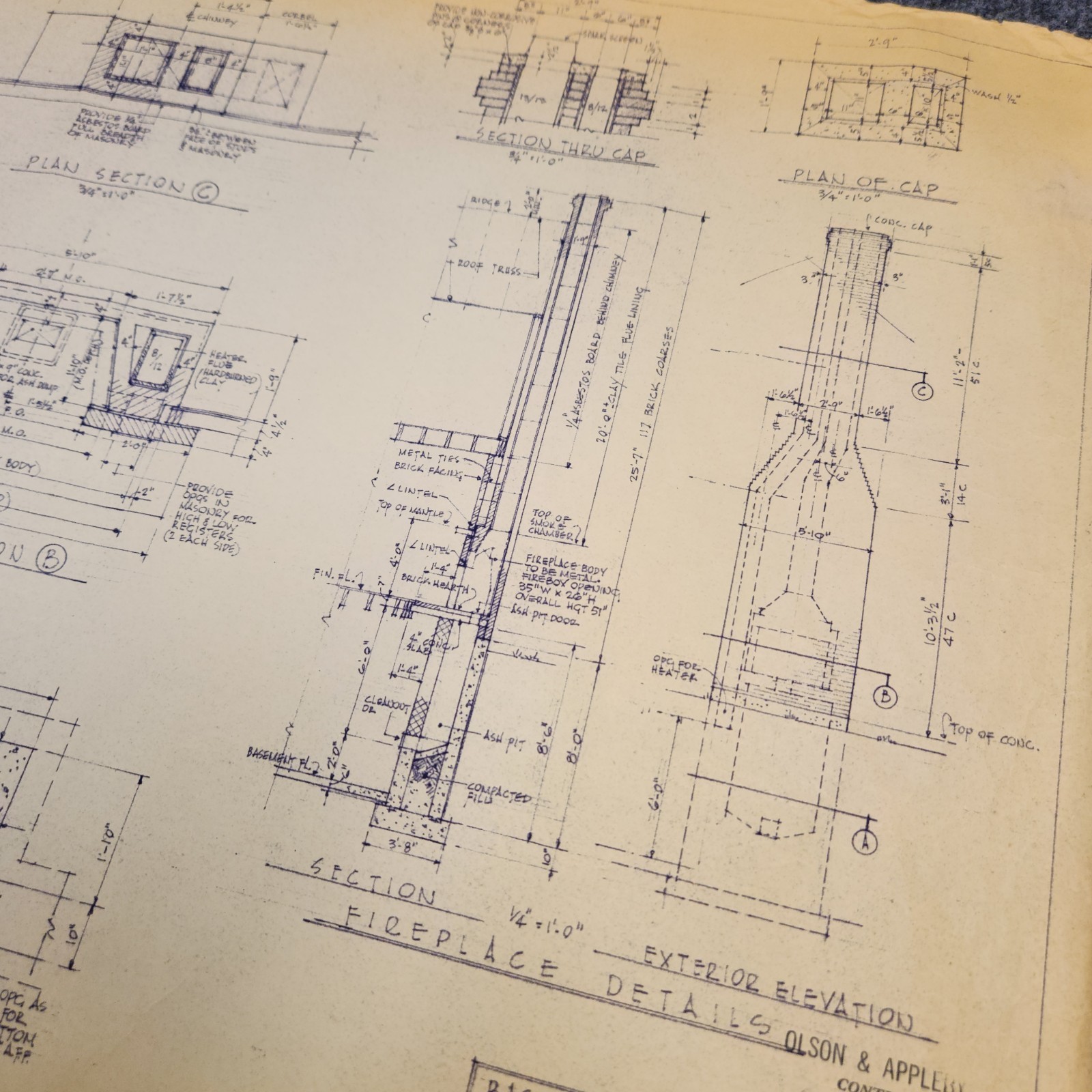 Vintage House Blueprint 33×17 1964 Mid Century Modern Drawing Art Glen Ellyn IL