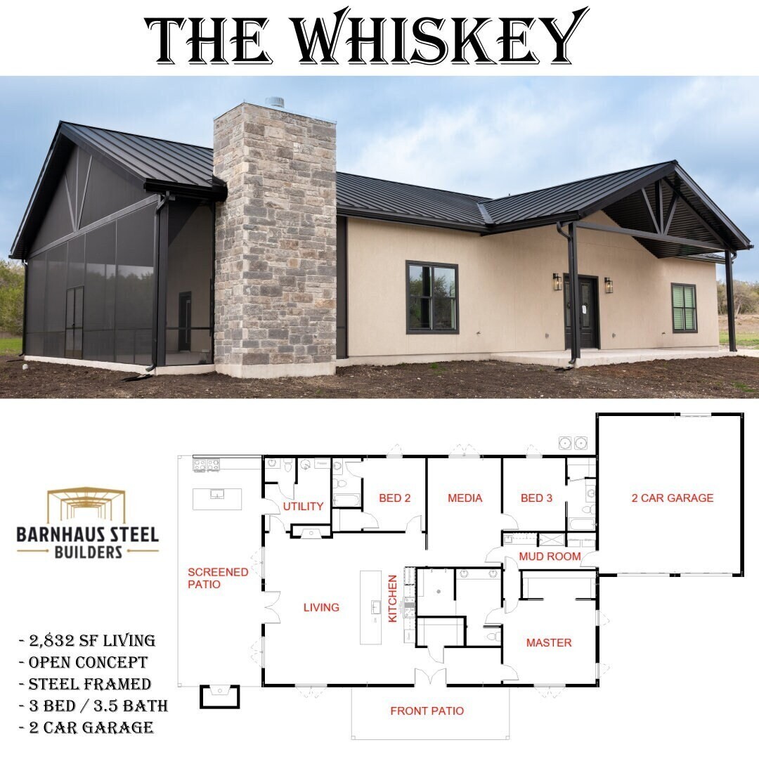 The Whiskey Barndominium Plan: 3 Bedrooms / 3.5 Baths 2,832 SF Design Blueprints
