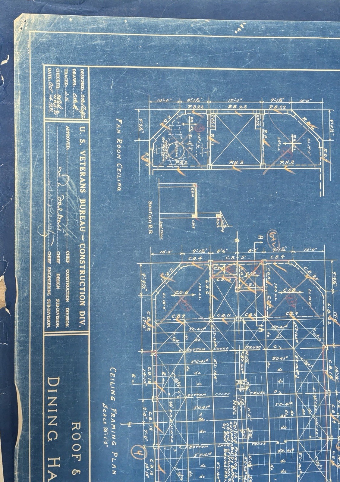 1931 Antique Historic St Elizabeths Insane Asylum Blueprint 42x33in