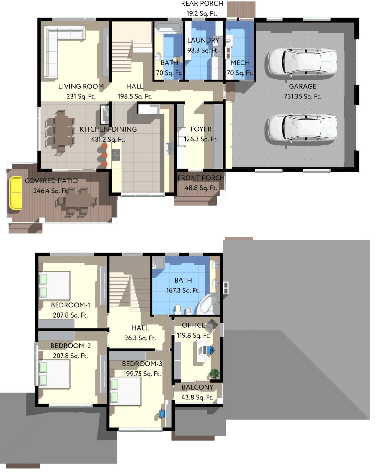72’x42’ 3 Beds, 2 Baths Elegant Cottage Architectural Build Plans PDF Download.