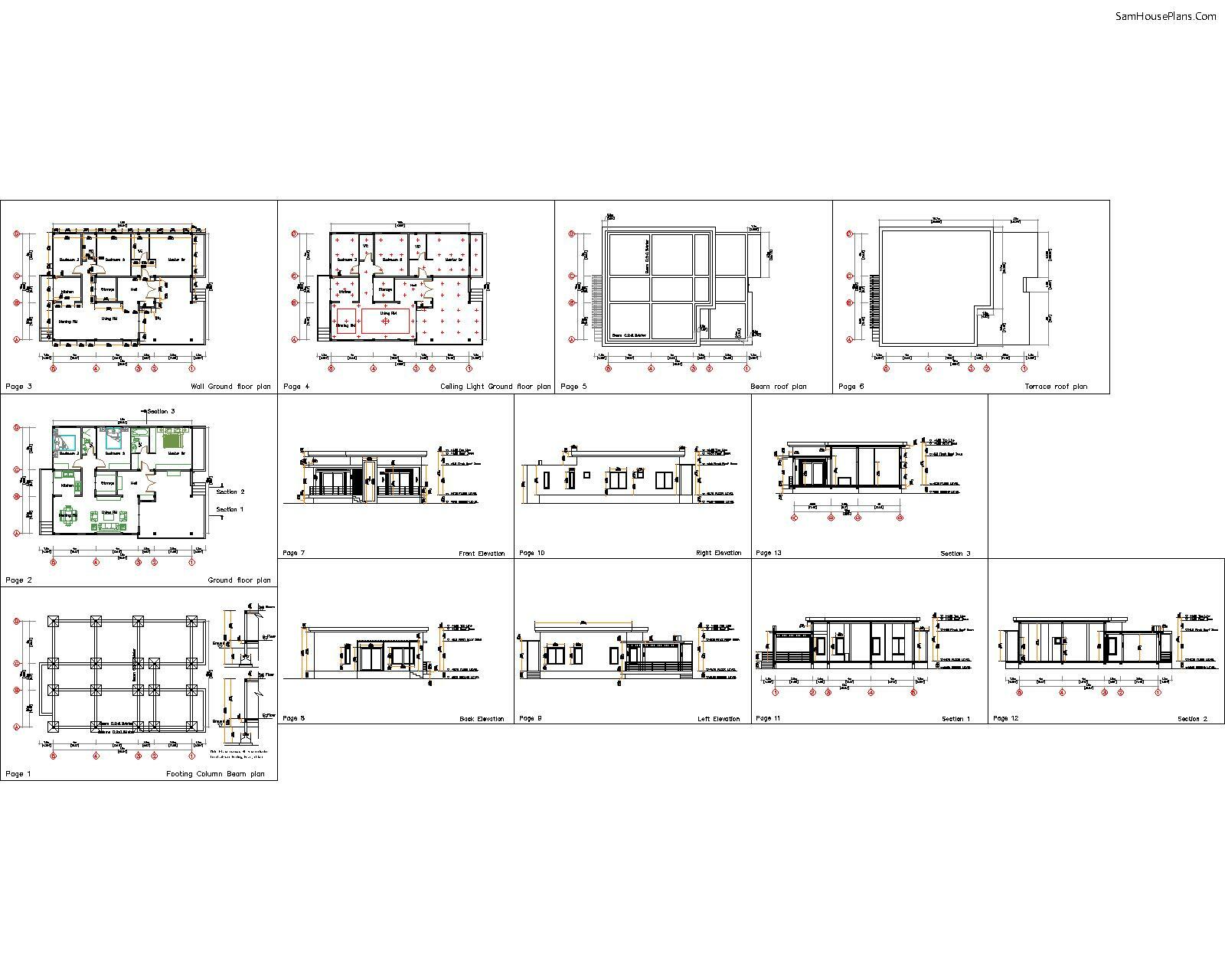 Modern House Plans 10×13 Meter 33×43 Feet 3 Beds 2 Baths Concrete Slab Hard Copy