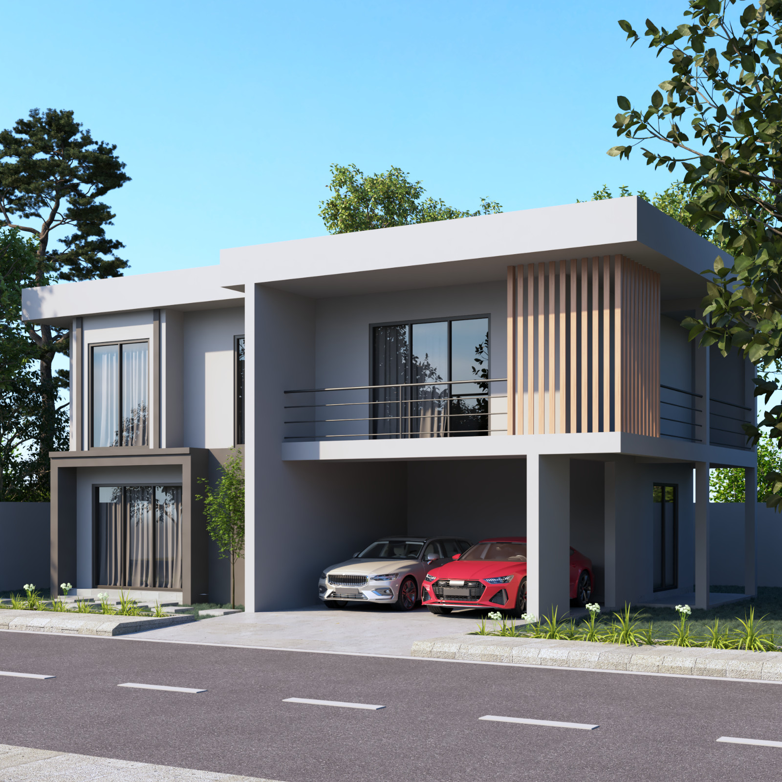 Modern Two Story House Plan 3D images DWG CAD File And PDF For Blueprint Plans