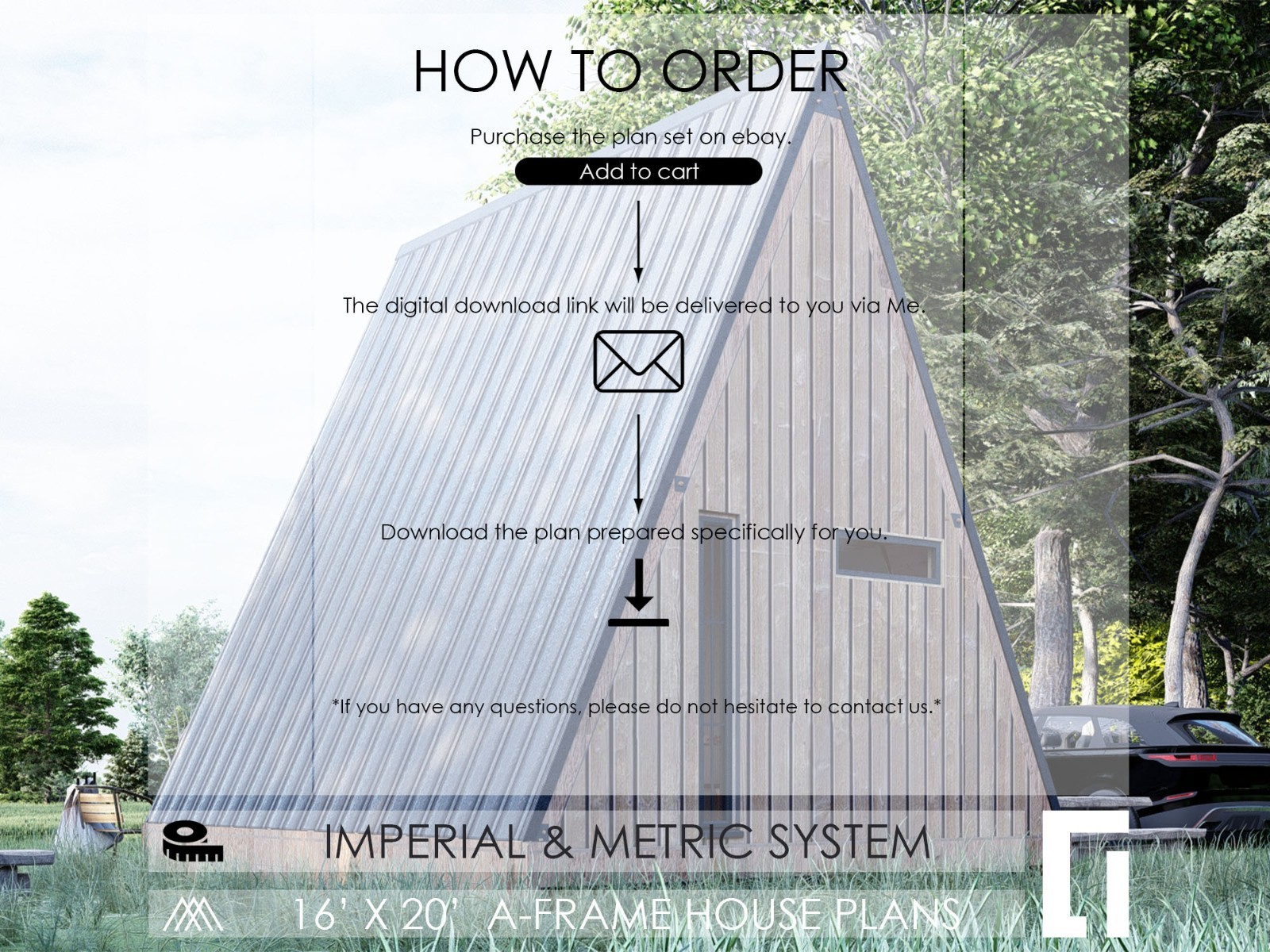 A-Frame House Cabin Plans -320SF- Blueprints – Modern, Bathroom and Loft