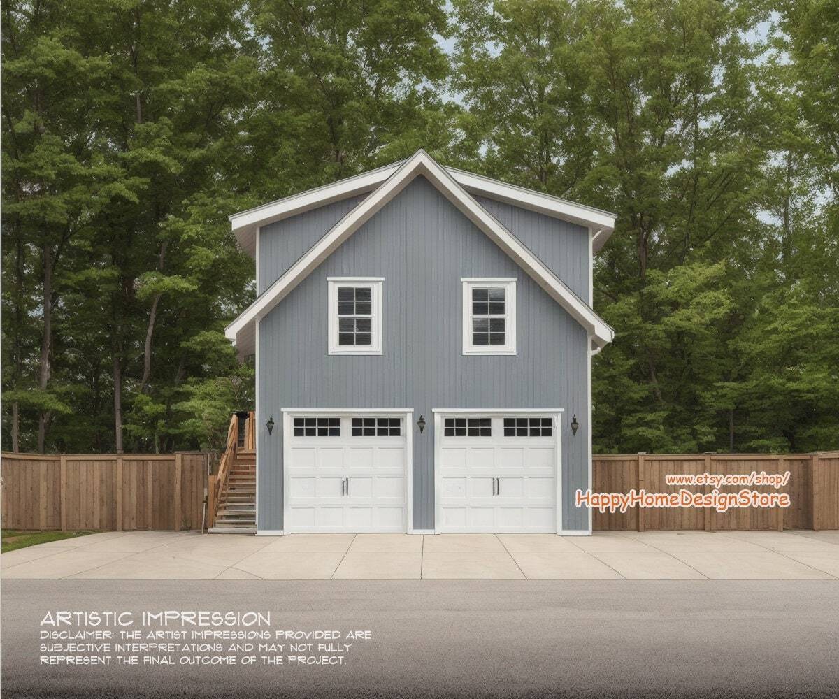 Two Car ADU Garage Loft 22’x22′ Architectural Plans – Blueprint Digital PDF