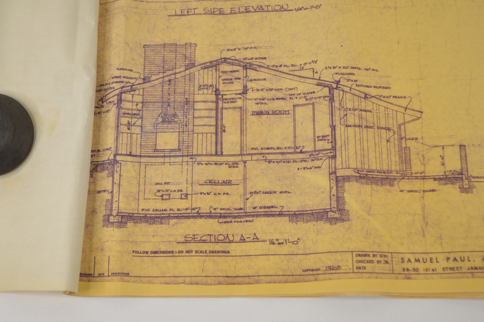 Original 1965 Home House Plans Samuel Paul Architect The Susan Lee 18×24″ Vellum