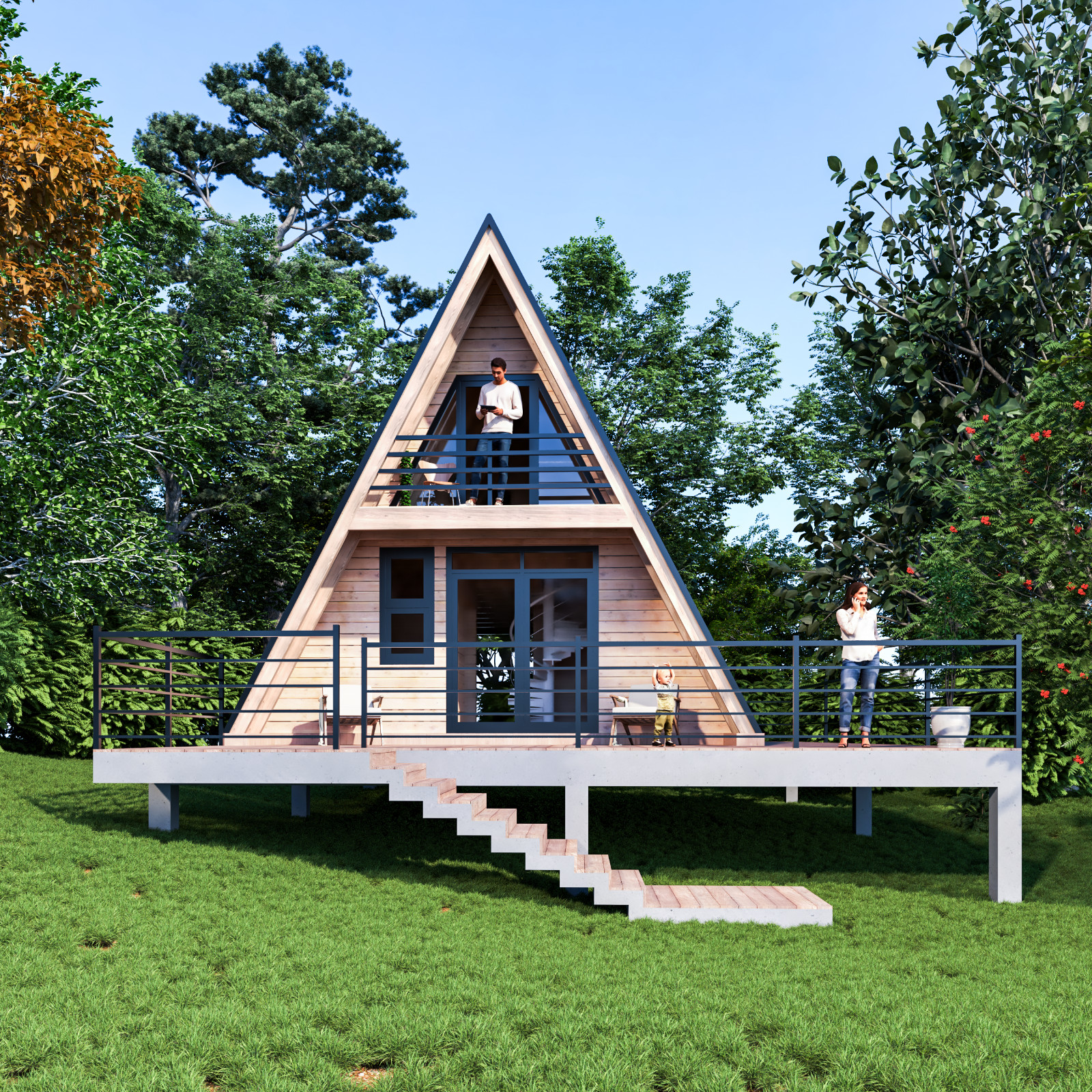 Modern A-Frame Cabin House Plan With AutoCAD File And PDF For Blueprint Plans