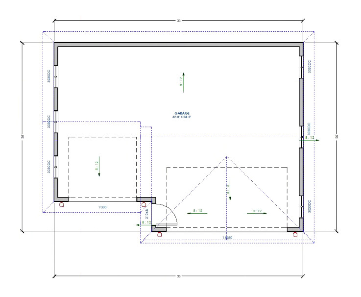 Triple Car / 3 Car Garage Plan / Architectural Blueprints – 33 x 25