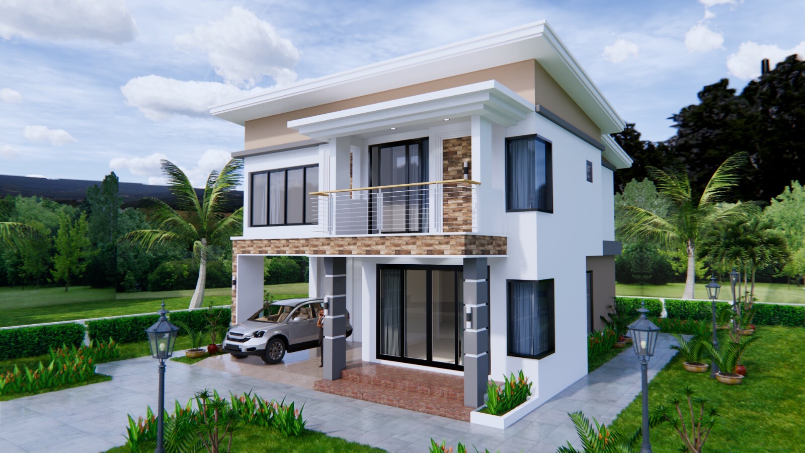 House Plans 9×11 Meter 30×36 Feet 4 Beds 3 Baths Shed Roof PDF (A4 Hard Copy)