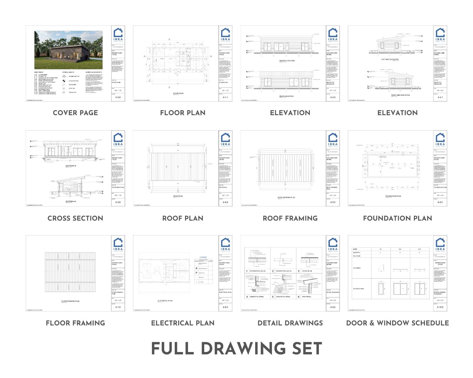 Modern Cabin House, 20′ x 44′, 880 Sq Ft, Tiny House, Architectural Plans