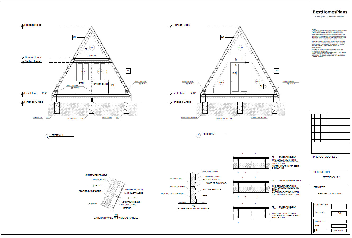 20’x42 1 Bed, 1 Bath Modern A-Frame Cabin Architectural Build Plans PDF.