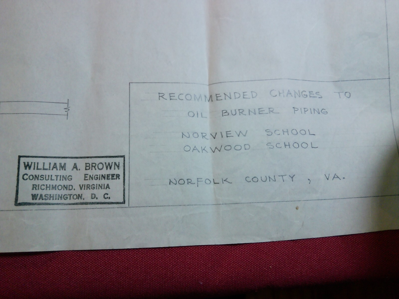 1-page ORIGNAL Architect Drawing – 1950s Norview School Norfolk County, Virginia