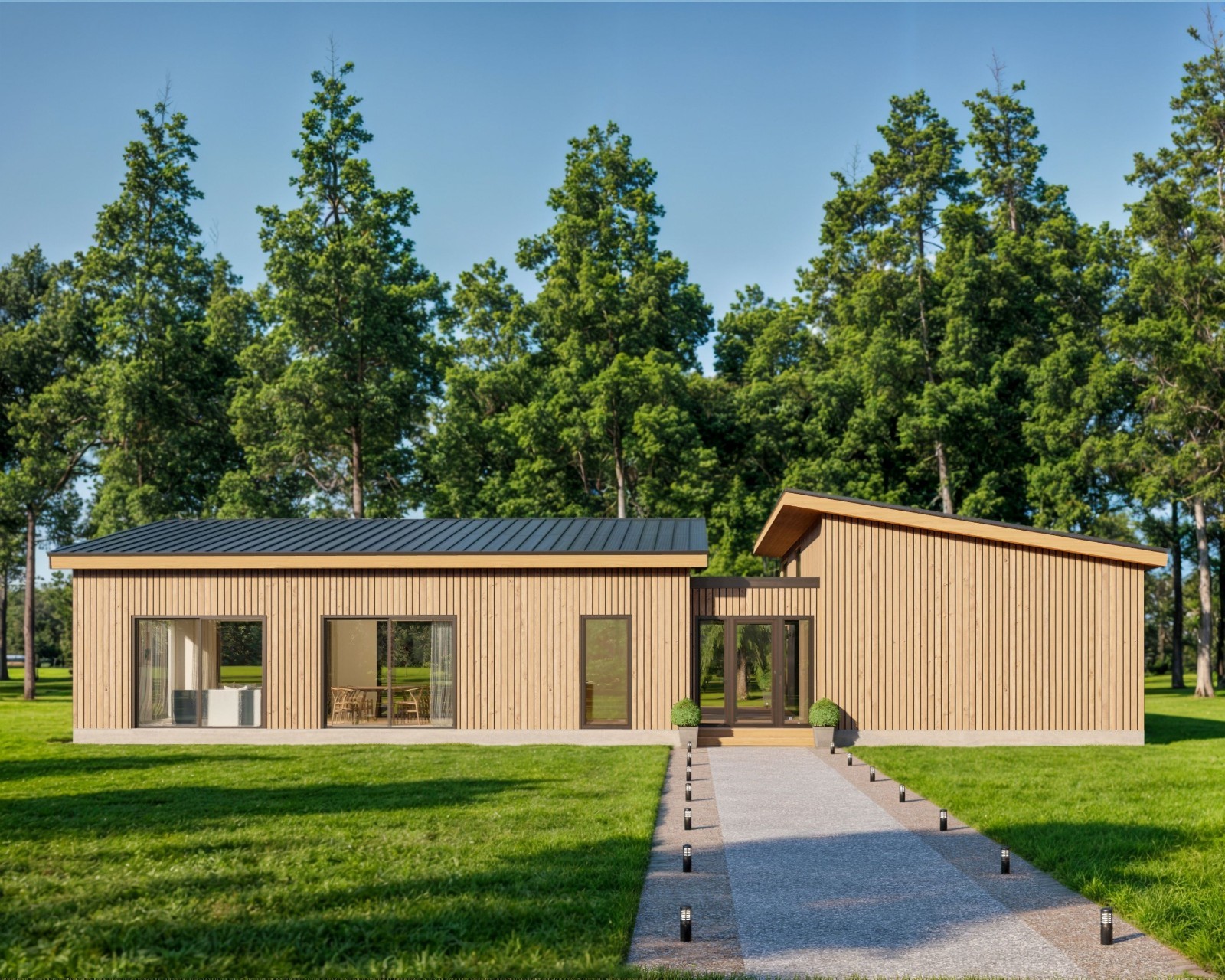 Modern Cabin House, L-shape House, 3 Bed 2 Bath, 1600 Sq Ft, Architectural Plans