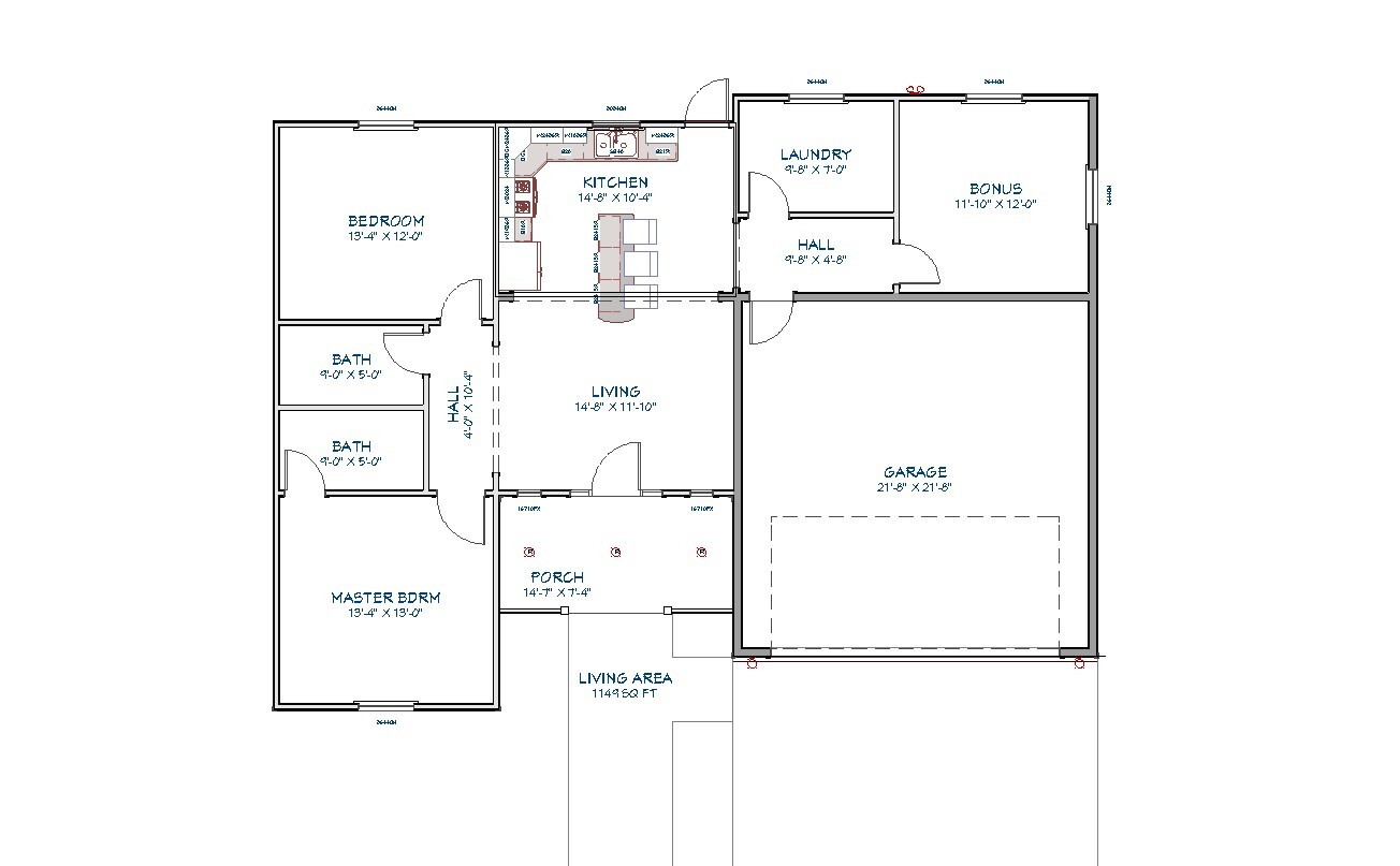 Custom 2 Bedroom 2 Bath 2 Car Garage House Plans  1149sqft Plan #2195