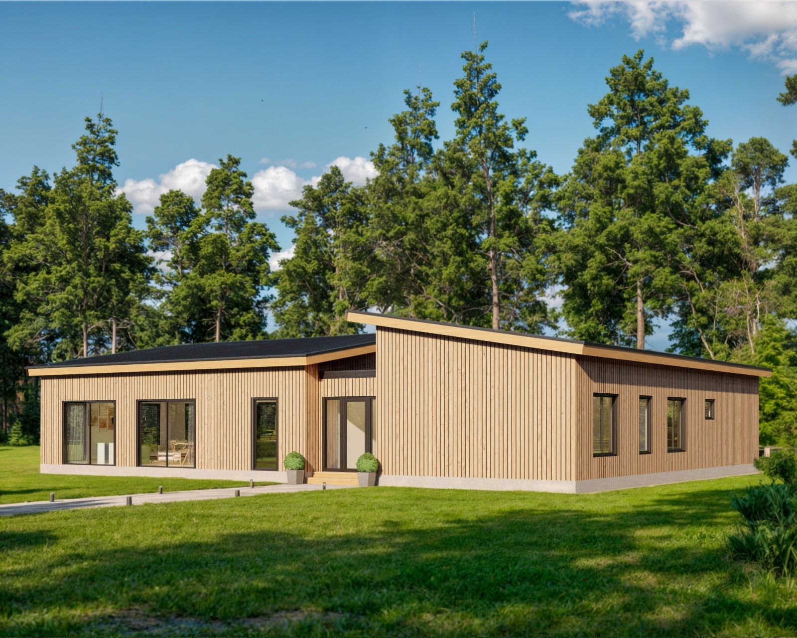 Modern Cabin House, L-shape House, 3 Bed 2 Bath, 1600 Sq Ft, Architectural Plans