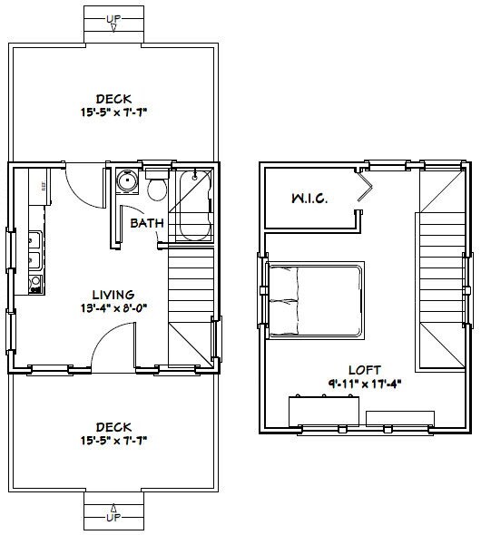 14×14 Tiny House — 399 sq ft — PDF FloorPlan — Model 1A