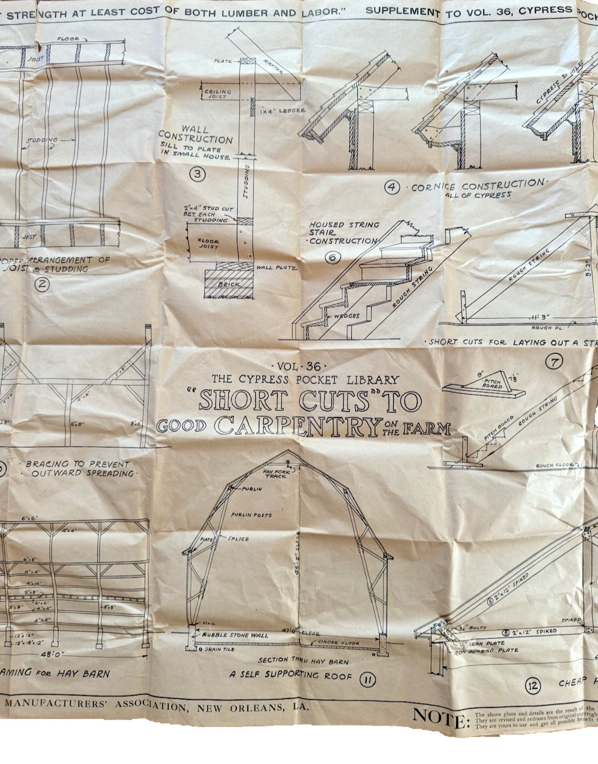 Vintage Cypress Pocket Library Carpenter Farm Plans Fold-Out Blueprint