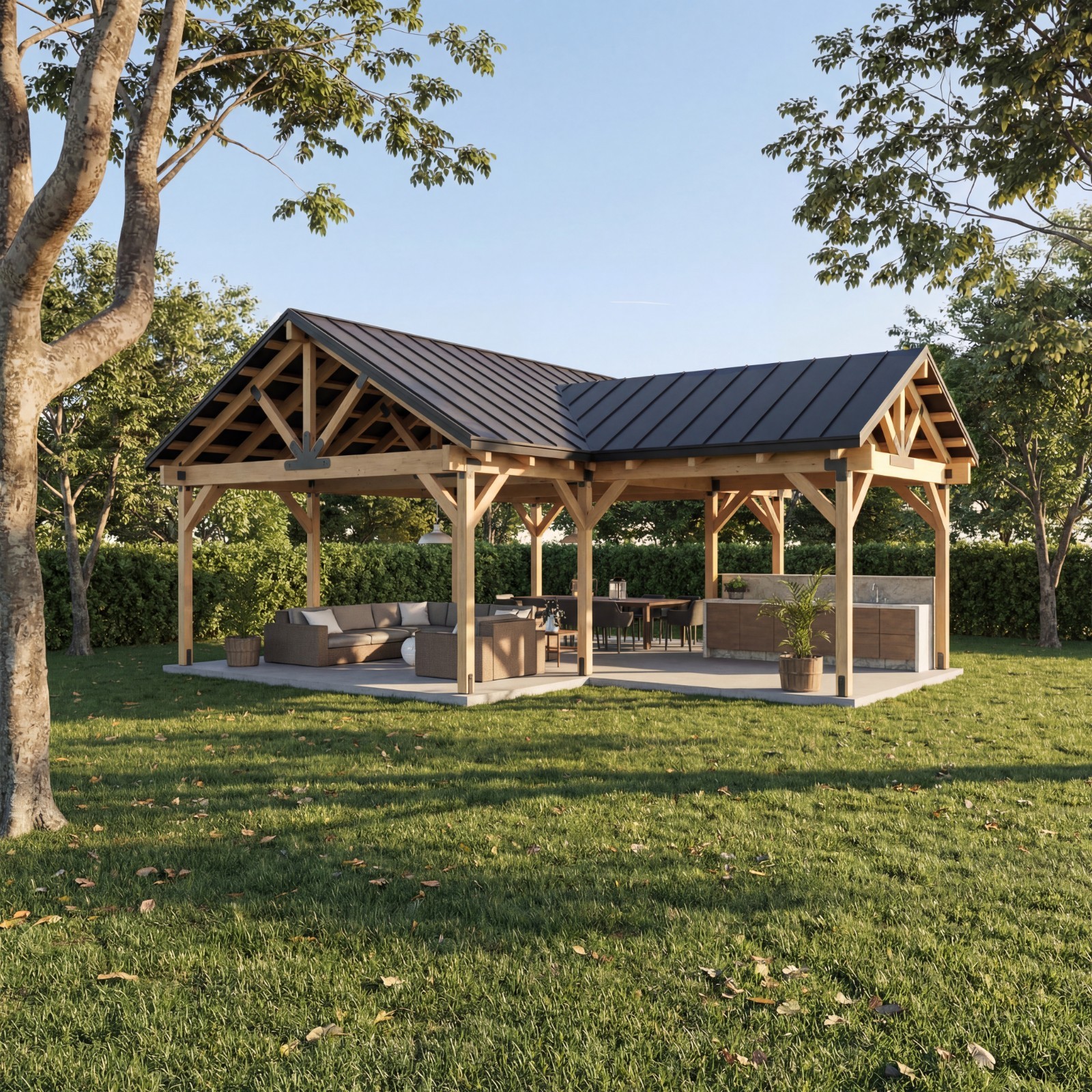 Outdoor Living Pavilion Plan-707 Sf Backyard Patio Designs