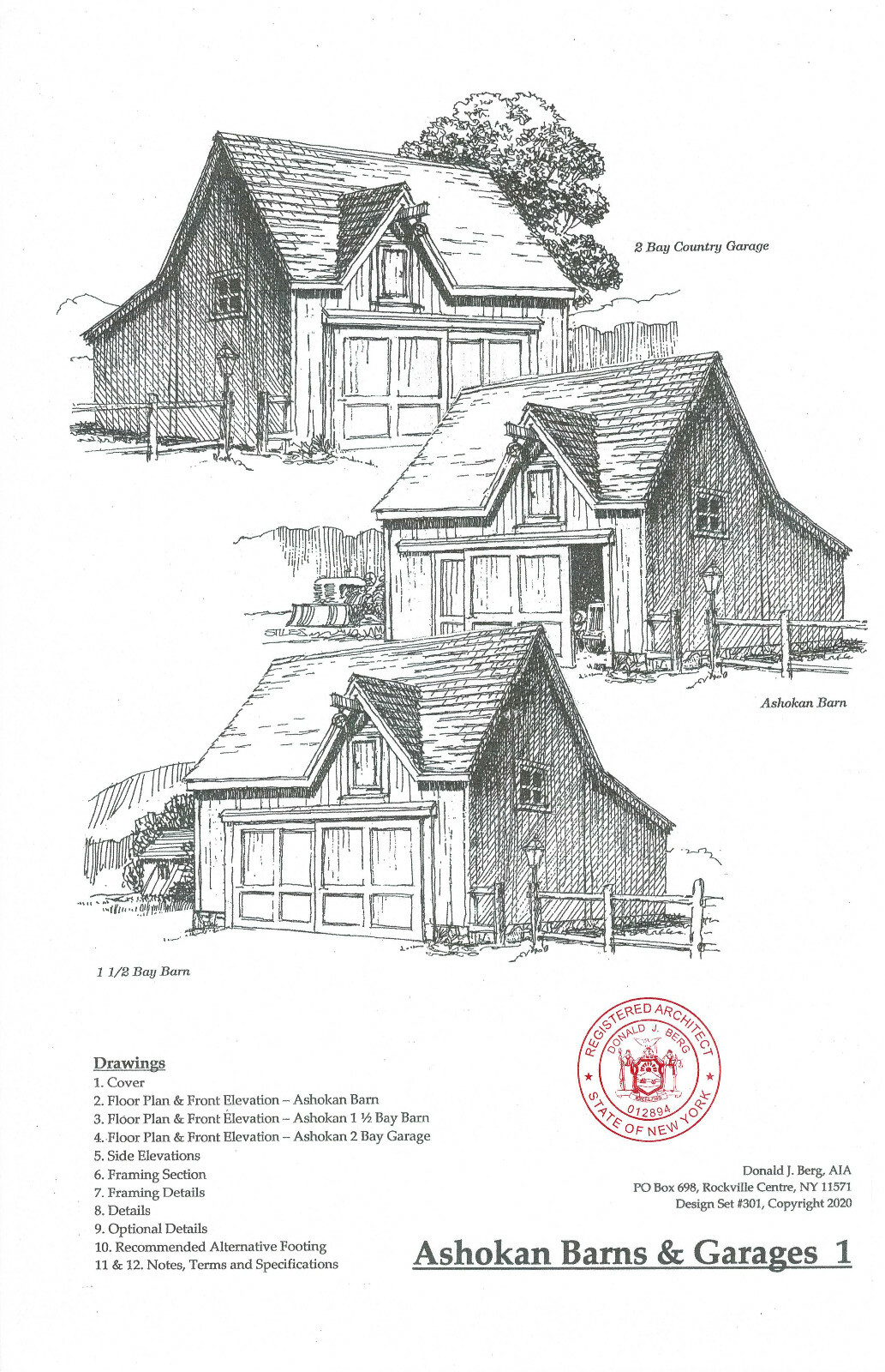 Ashokan Pole-Barn Plans with Loft – 3 Complete Sets of Blueprints (eB-301×3)