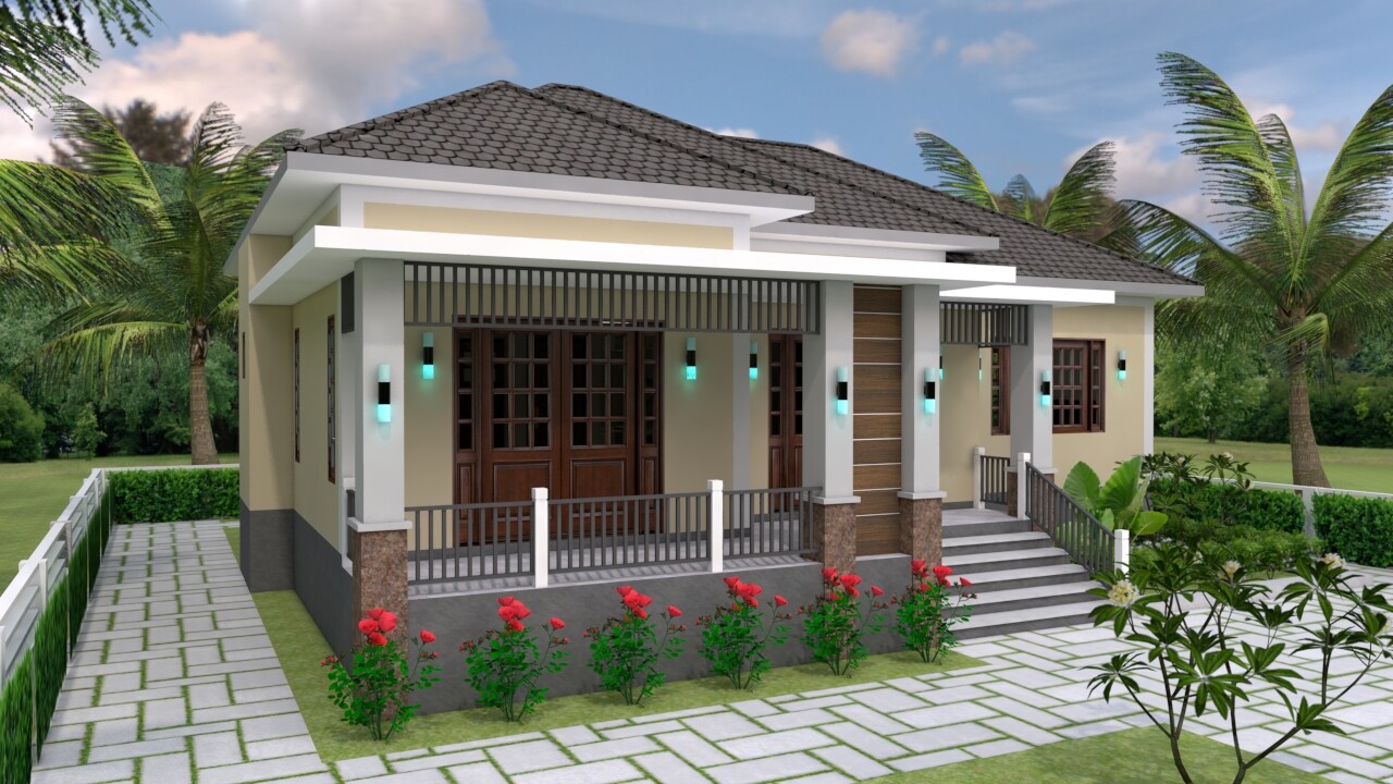 One Story House Plans 12×11 Meter 39×36 Feet 3 Beds Hip Roof (A4 Hard Copy)