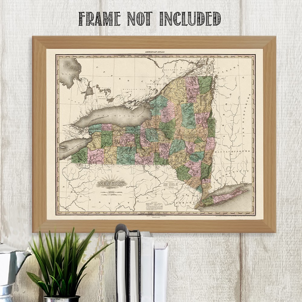New York State 1823 Antique Map Vintage County Chart Historic Wall Art
