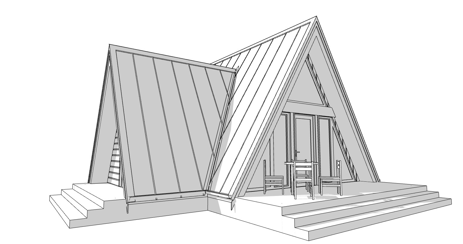34’x28’ 1 Bedroom, 1 Bath Cozy A-Frame Cabin Architectural Plans PDF Download.