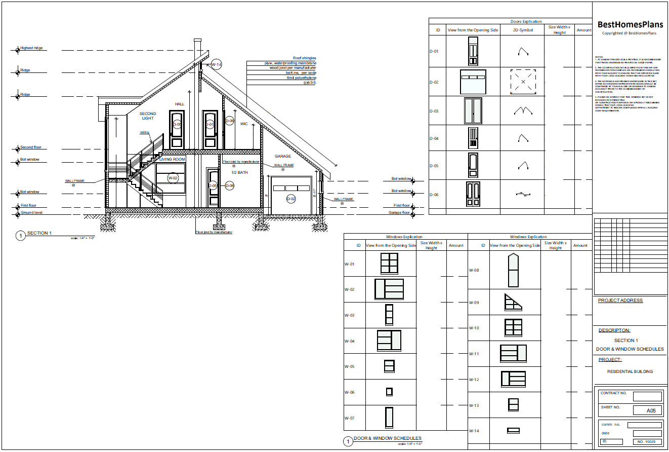45’x52’ 3 Bed, 2 Bath Modern Cottage Architectural Build Plans PDF Download.