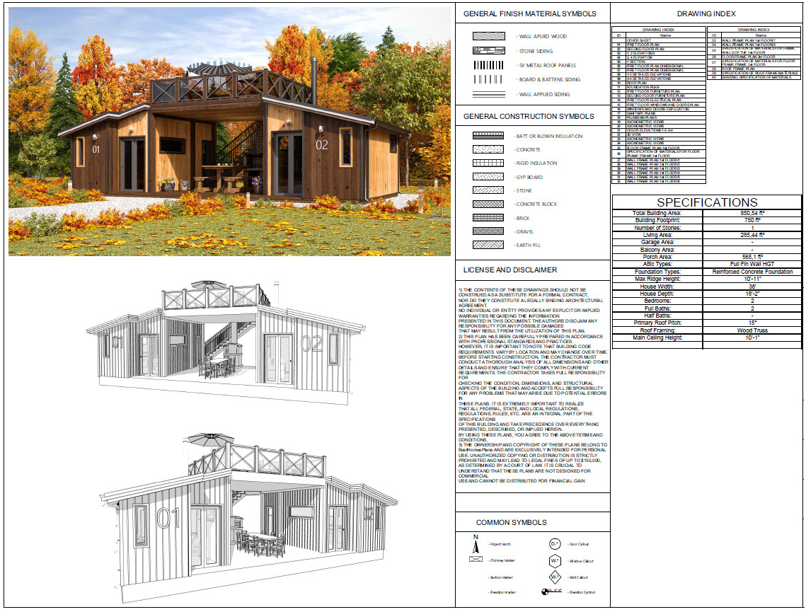 38’x18’ Double Tiny House, 1-Bed, 1-Bath Architectural Build Plans PDF Download