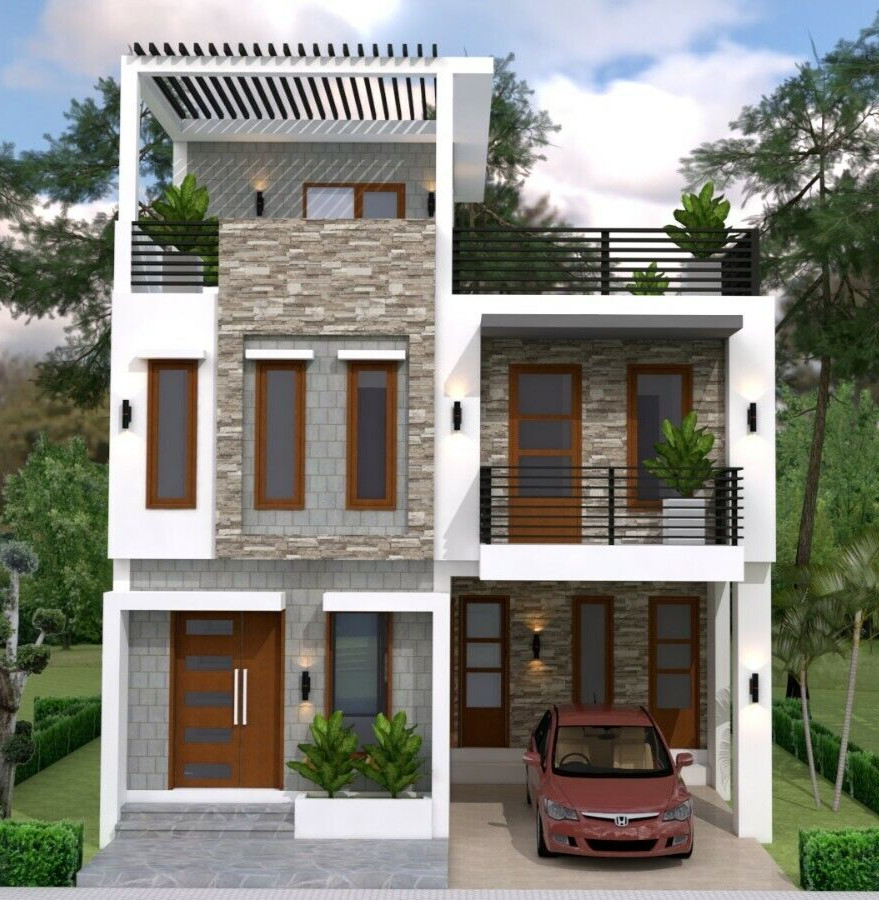 26×36 Feet Small House Plan 8×11 Meter 3 Beds 3 Baths Terrace Roof A4 Hard Copy