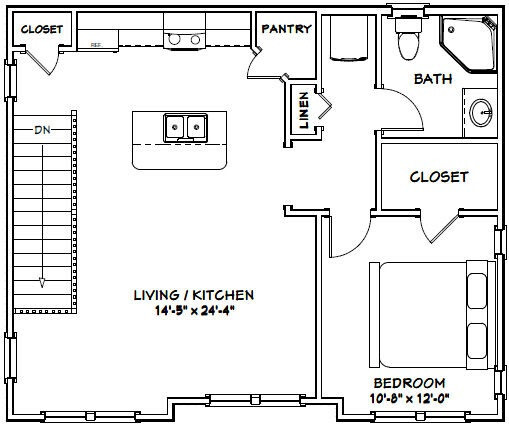 30×24 House — 1 Bedroom 1.5 Bath — 1,062 sq ft — PDF Floor Plan — Model 8
