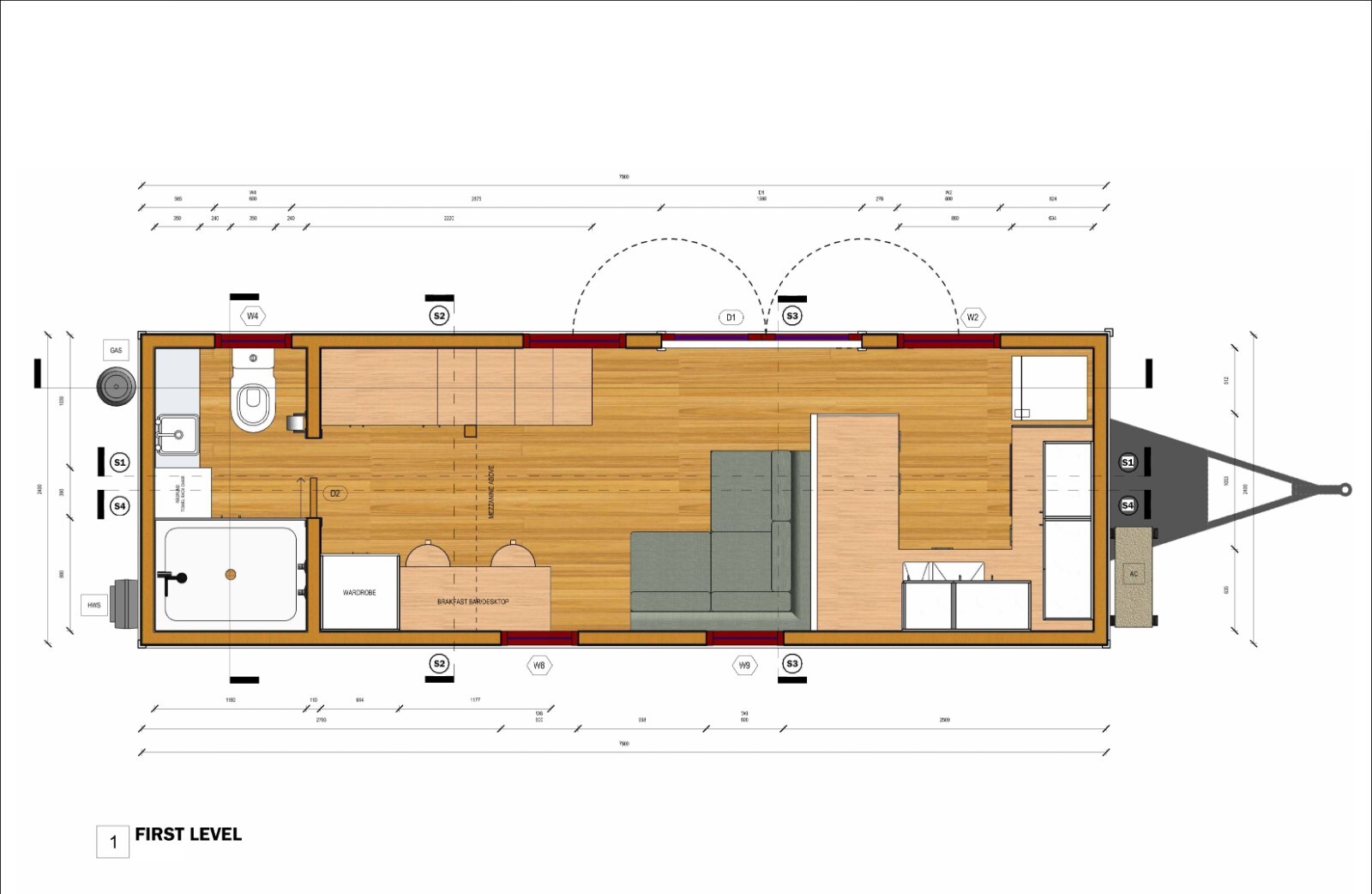 Mobile Home Building Plans – 24.5’x8′ with Loft Mezzanine, 196 sqft