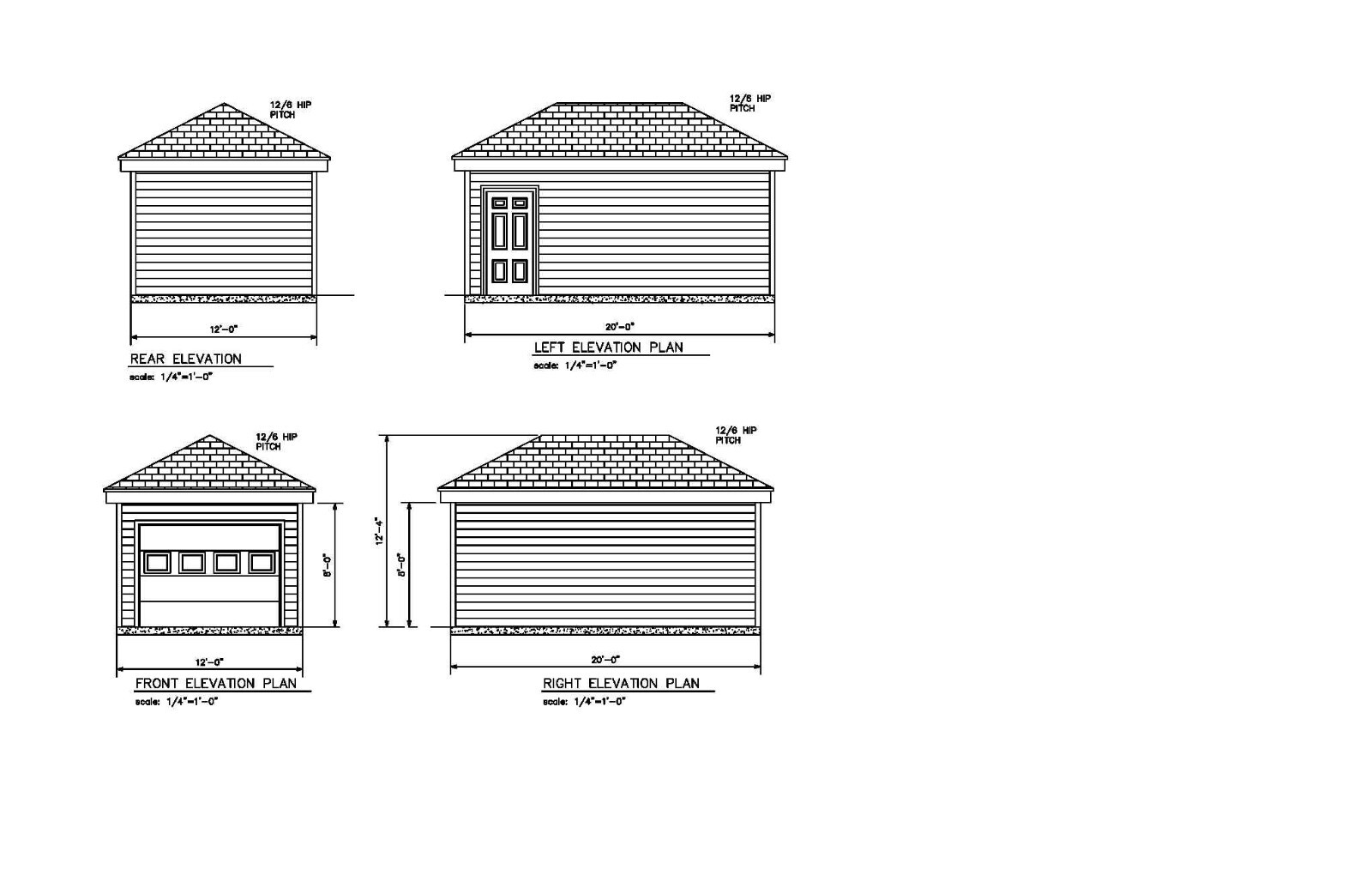12’X20′- 20’X12′ ONE CAR GARAGE PLANS HIP ROOF GARAGE PLAN 22-1220-HIP-2Z
