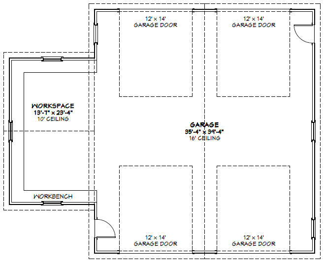 50×40 2-RV Garage — 1,776 sq ft — PDF Floor Plan — Model 1A